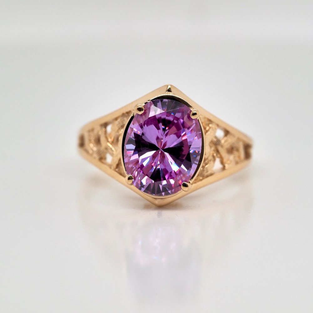 14 Karat Yellow Gold Braided Lab Grown Purple Gem Ring
